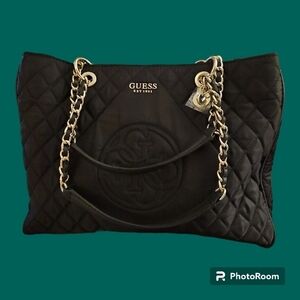 GUESS Black Quilted Sweet Candy Tote Shoulder Bag